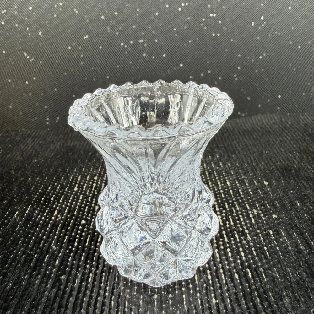 Bohemian Czech Crystal Toothpick Holders Set 2 Clear Diamond Cut Pineapple 2.5in